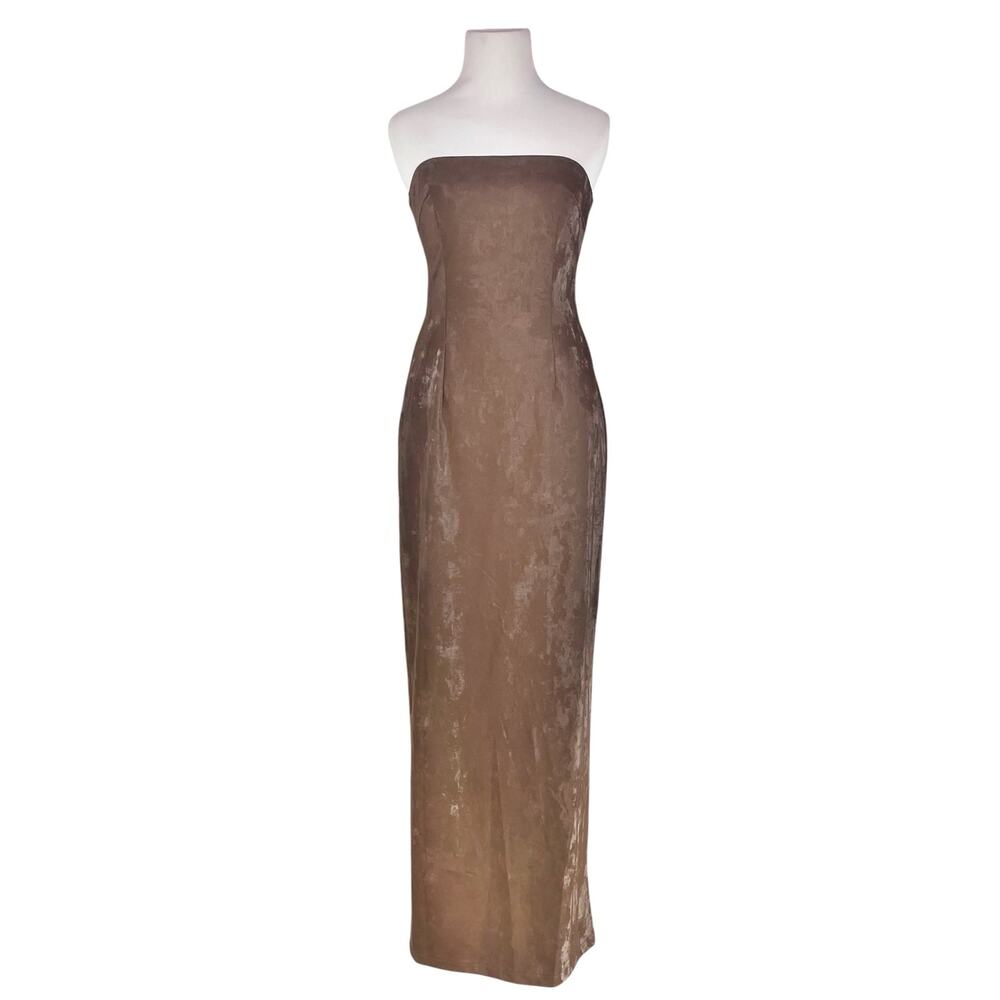 HOUSE OF HARLOW 1960 Brown Frosted Faux Leather Strapless Maxi Dress Size S
